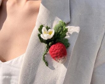 Felt Strawberry Brooch | Botanical Wool Pin