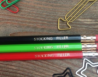 Stocking filler pencils, Imprinted Engraved message pencils, lead pencil sets, Christmas gift