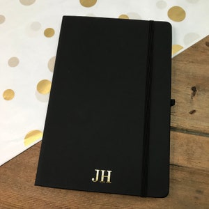 Personalised Black A5 Notebook, Black Monogram Journal, Personalised Lined Notebook with Gold Foil Initials, Christmas Present,