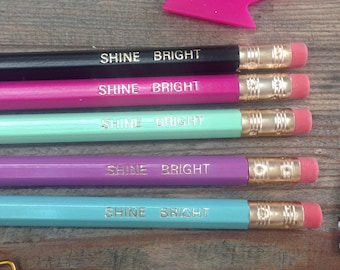 Shine Bright Pencil Set, Positivity Pencils, Pencil Set, Imprinted Pencils, Message Pencils, Lead Pencils, Stocking Filler