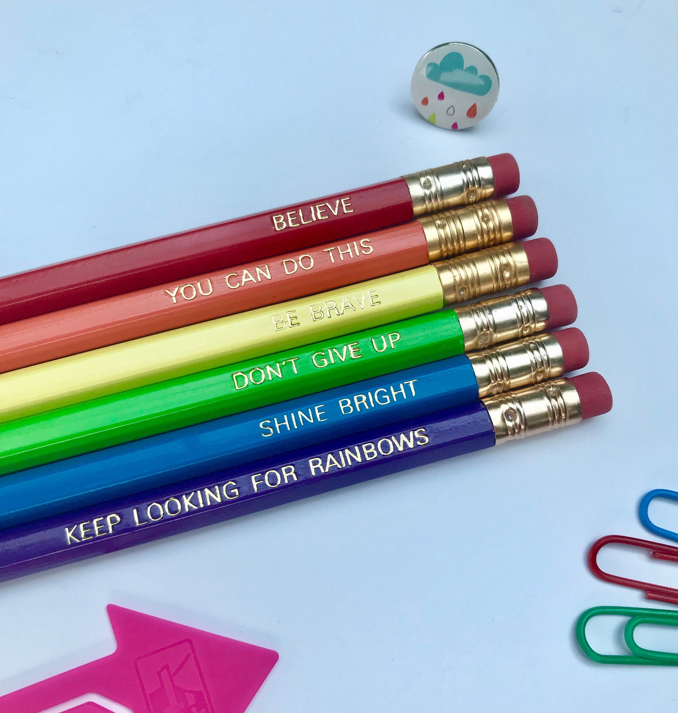 Pencils, Rainbow Coloured HB Pencils, Imprinted Pencils, Positive Pencils,  Lead Pencil Set, Believe, You Can Do This, Positive Message, 
