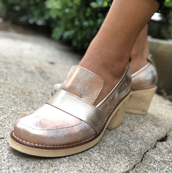 rose gold loafers womens