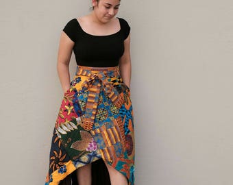 jeans skirt with ankara patches