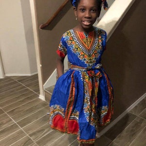 African clothing kids/girls Ankara kente print dashiki dress with headband African fashion African wear party dress African attire
