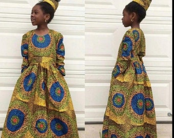 African clothing for girls/kids/children long sleeve long dress