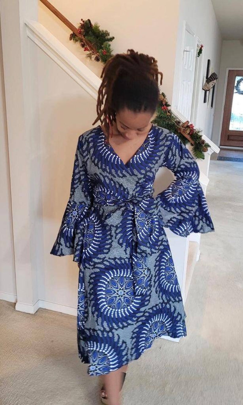 African Clothing for Women Ankara Bell Sleeve Wrapping Dress | Etsy