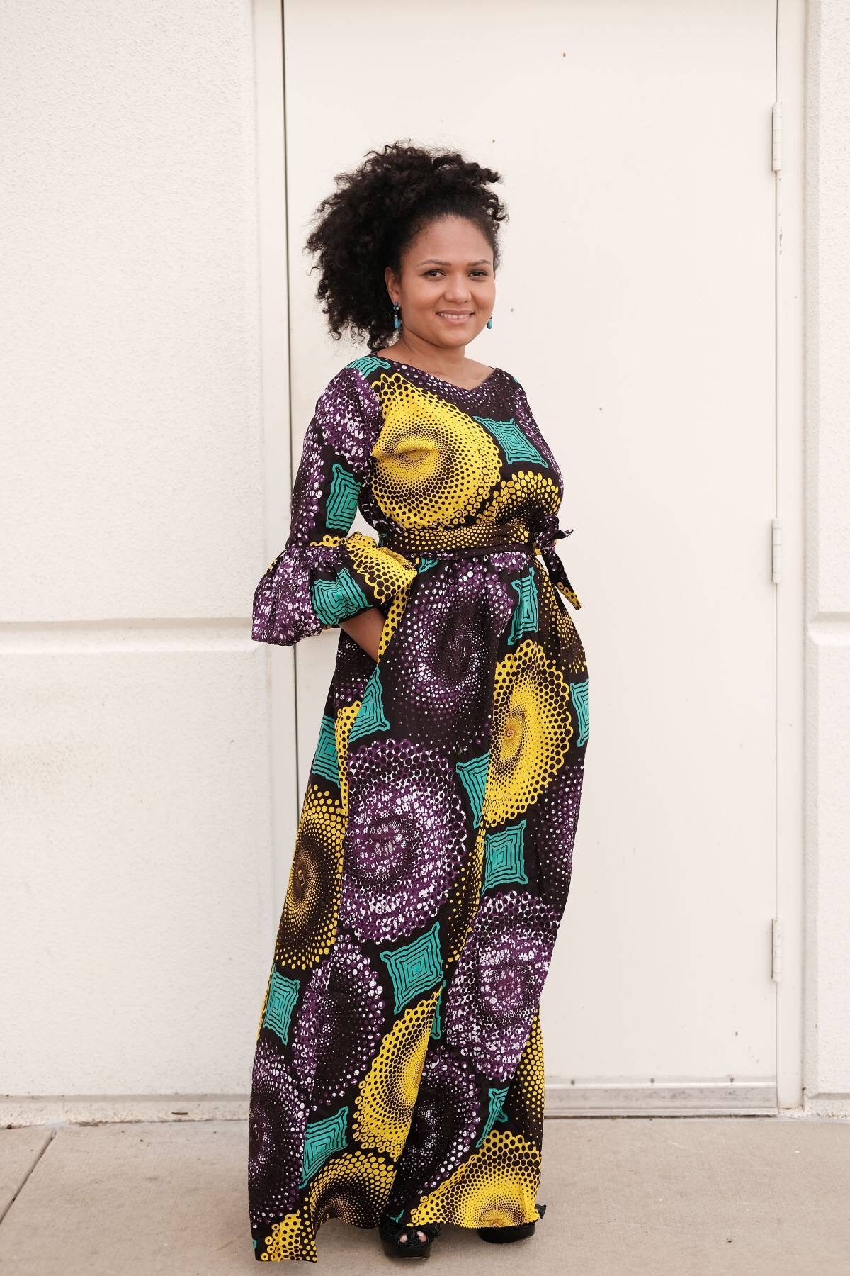 slim fit dress slacks Colored Leaves African Print Maxi Dress Xs main image 1
