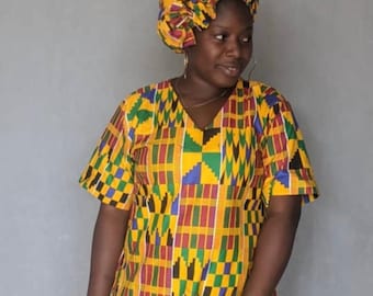 Vestido africano para mujer, ankara kente, vestido de manga corta, vestido africano, moda africana, ropa africana