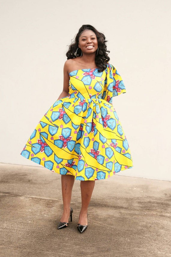 one shoulder ankara dress