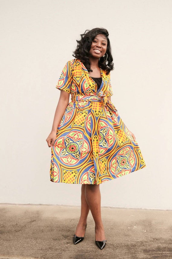 Women African Ankara Wrapping Dress Ankara Print Short Sleeve Etsy