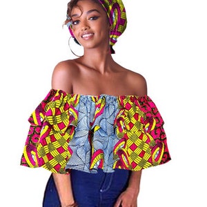 Vêtements africains pour femmes haut ankara, chemisier imprimé Ankara avec cache-tête, vêtements africains, robe africaine
