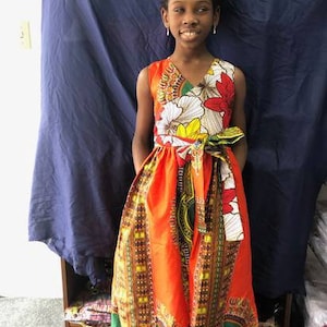 African clothing for kids/girls Ankara print long dress African fashion African wear party dress  African attire kids clothes