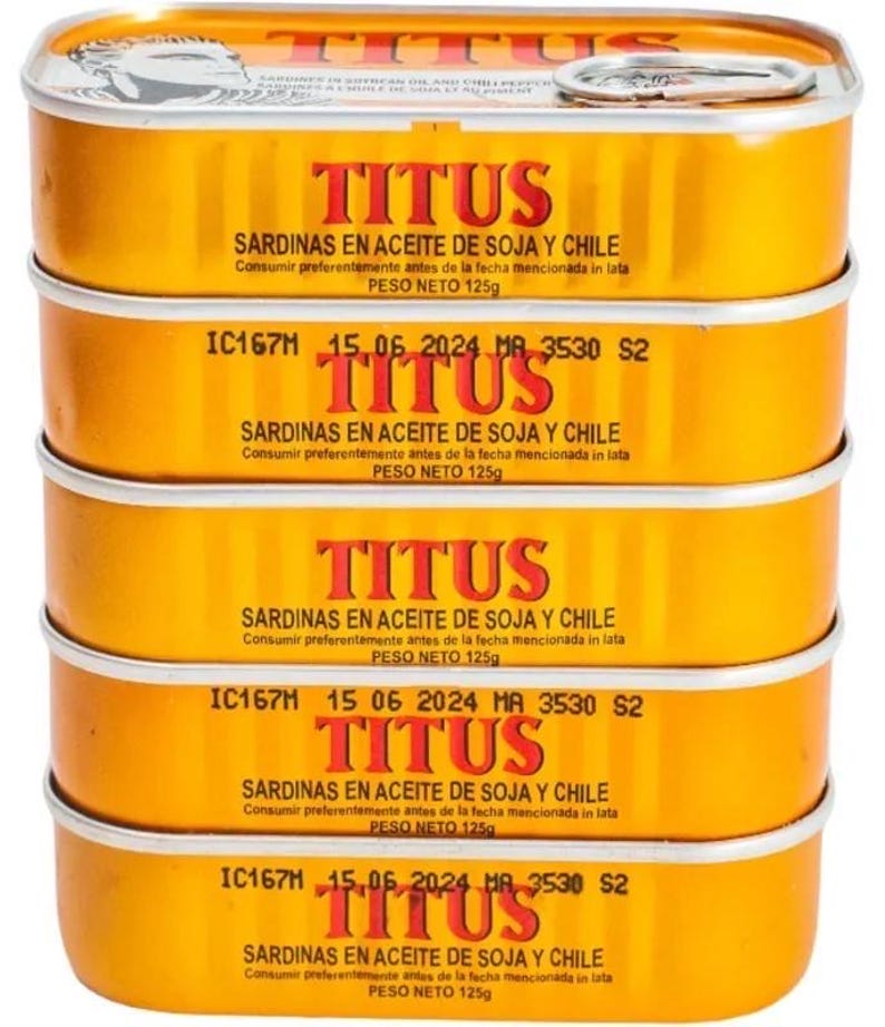 Titus Rectangular Titus Sardines in Vegetable Oil (pack of 5), 125g - Etsy