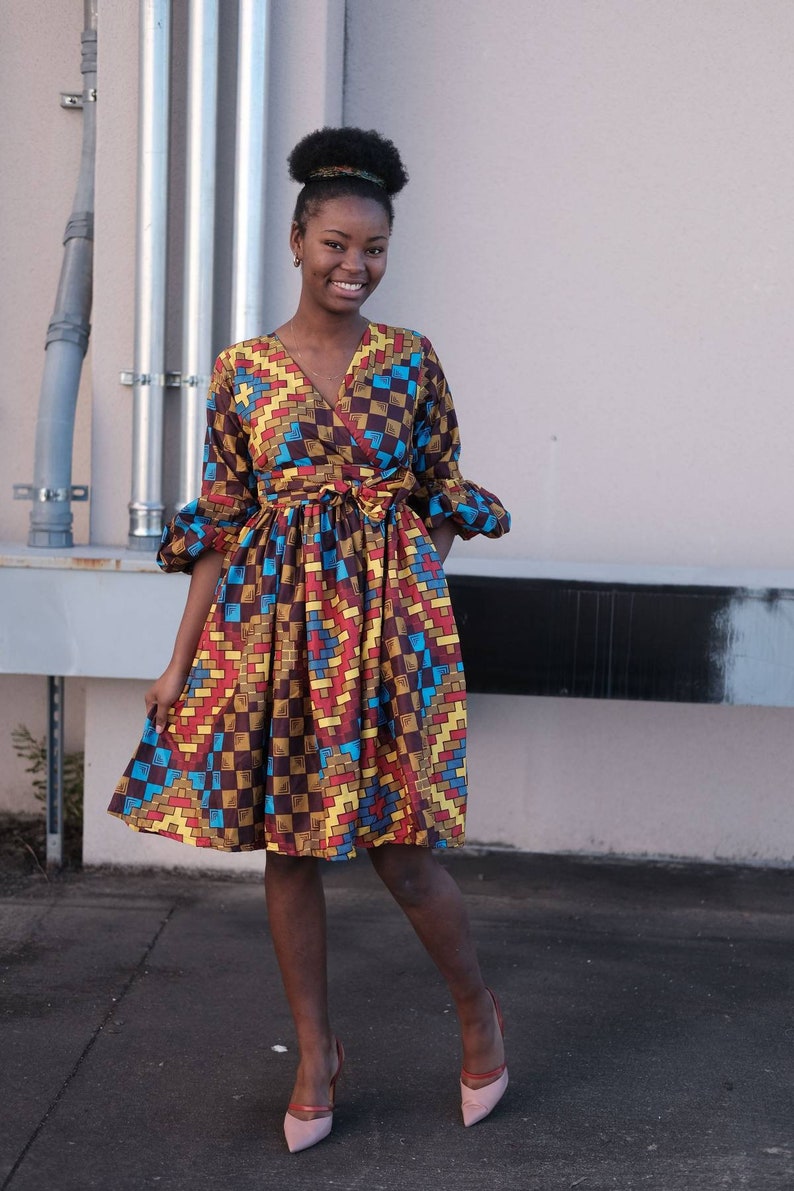 Ankara dress women African ankara knee length Dress with | Etsy