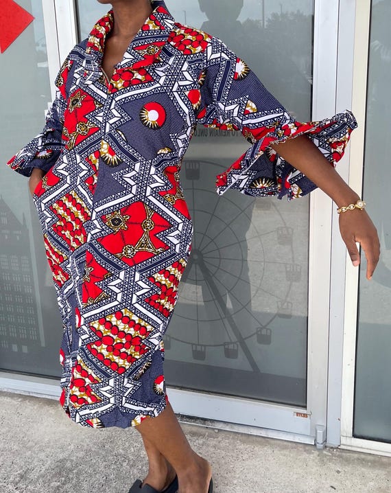 Gorgeous African Short Kimono Dress Ankara Kente Print African