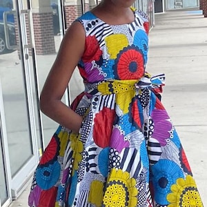 African clothing kids/girls Ankara kente print dashiki dress with headband African fashion African wear party dress African attire