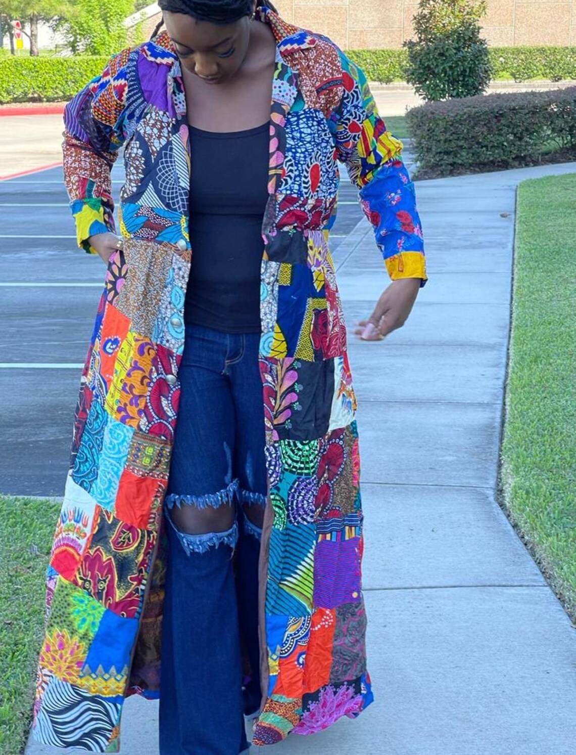 Gorgeous Lomg Patchwork African Robe, Ankara Kente Print African Kimono ...