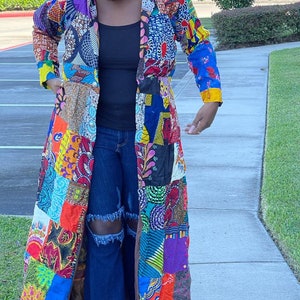 African clothing for women long sleeve long maxi Dress African Ankara patches long kimono jacket is African attire African  party dress