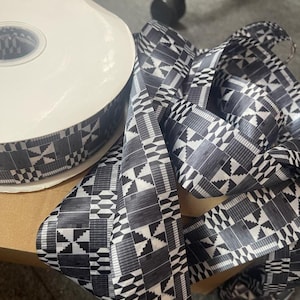 White and black African print ribbon african Ankara kente 3 yards ribbon Ankara ribbon kente ribbon african clothing African print
