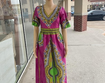 SALES/African print women ankara  Danshiki long Dress with haedwrap African dress  African fashion African clothing