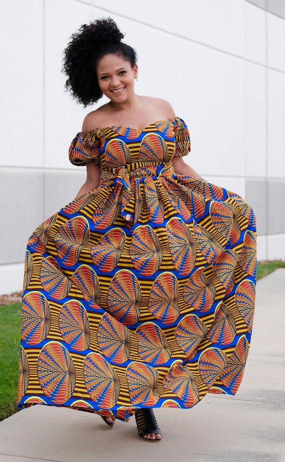 Ankara Dress Women African Ankara Maxi off Shoulder Dress Ankara Print African Dress Full Length Afrcan Clothing African Fashion Etsy Canada