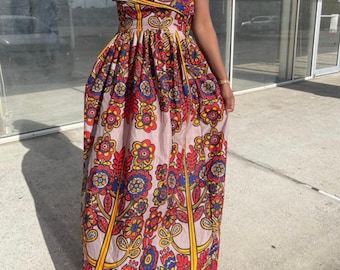African print women ankara sleeveless long dress full length  Dress African dress  African maxi dress African clothing African attire