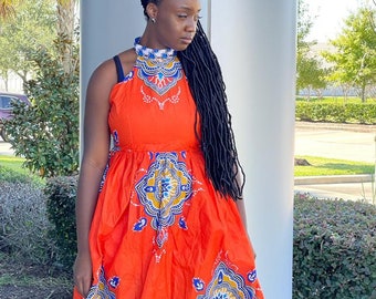 Vestido africano para mujer, ankara kente, manga corta, vestido africano Danshiki, moda africana, ropa africana.