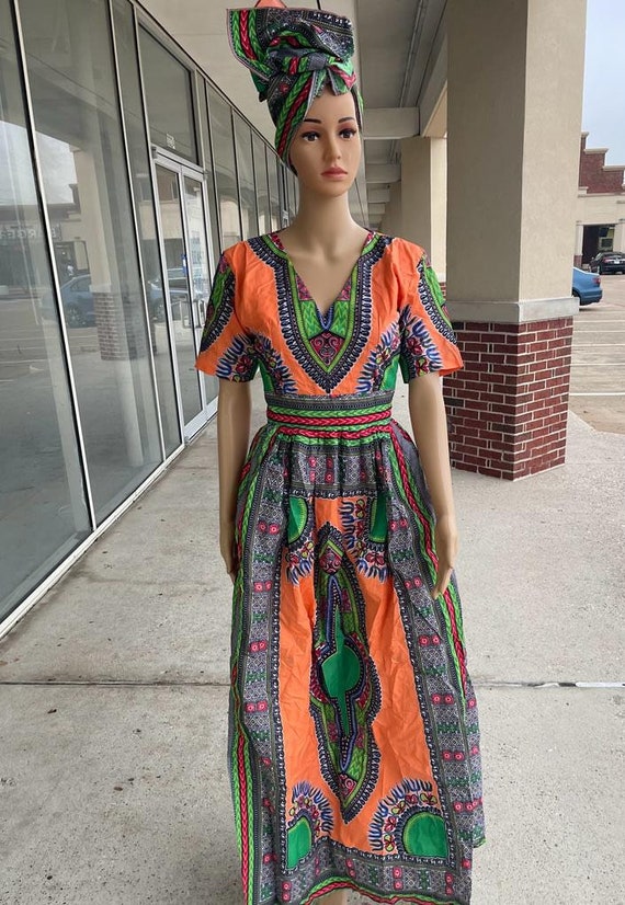 Sales/african Print Women Ankara Danshiki Long Dress With Haedwrap African  Dress African Fashion African Clothing - Etsy
