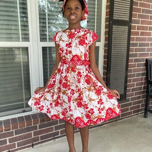 African clothing Ankara print kids/girls dress with headband African fashion African wear party dress kids African attire