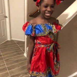 African clothing Ankara print kids/girls dress African fashion African wear party dress with headband African attire