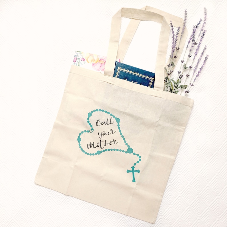 Catholic Gift Tote Bag Rosary Call Your Mother Mary Etsy