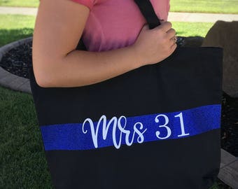 Bolso de mano grande, delgada línea azul, línea roja, seguridad pública, ley ejecución, bombero, esposa de personalizada