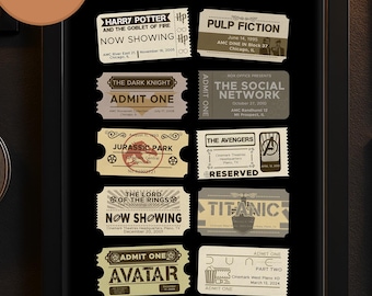 Custom Retro Movie Ticket Wall Art with Movie Logo | Personalized Vintage Cinema Home Theater Decor | Birthday Anniversary Cinephile Gift