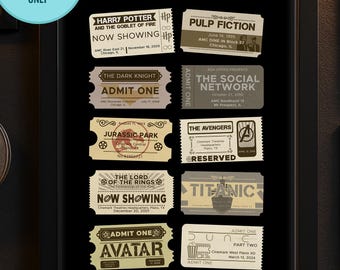 Custom Retro Movie Ticket Wall Art Digital Download | Personalized Vintage Cinema Art | Home Theater Birthday Anniversary Cinephile Gift