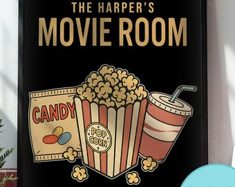 Custom Family Movie Room Poster Digital Download | Personalized Home Cinema Art | Retro Movie Theater Decor | Movie Lover Gift