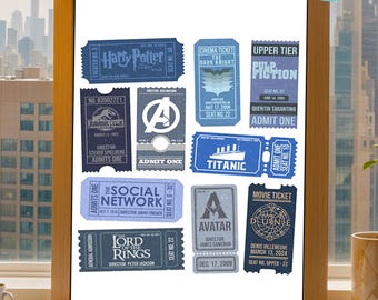 Personalized Blue Movie Ticket Memory Art Digital Download | Custom Favorite Films & Directors | Vintage Retro Movie Wall Art