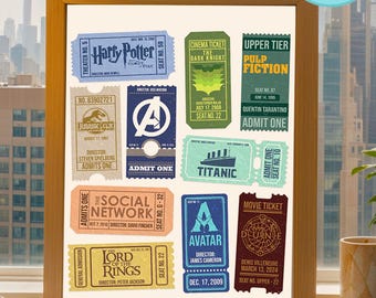 Personalized Retro Colored Movie Ticket Memory Art Digital Download | Custom Favorite Films & Directors | Vintage Movie Wall Art