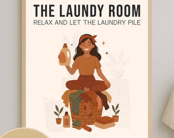 Laundry Digital Room Poster | Boho Laundry Decor | Wash Dry Fold Quote | Laundry Wall Art Print for New House Decor & Laundry Room Gift
