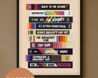 Custom Retro Video Tape Poster | Personalized VHS Movie Art with Favorite Movies & TV Shows | Vintage Retro Movie Wall Décor
