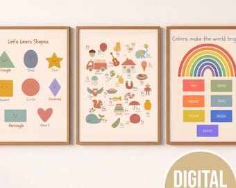 ABC Shapes Colors Poster Set, Scandinavian Nursery Decor (Digital Download)