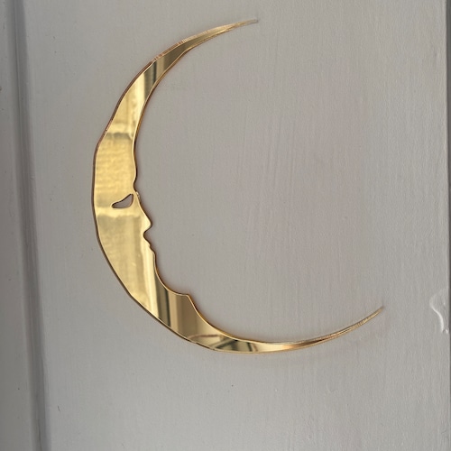 Décoration murale croissant de lune miroir doré
