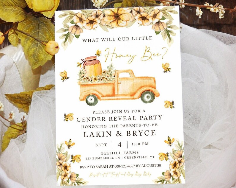Digital Gender Reveal Announcement Bee Gender Reveal Invitation Editable Template Instant Download GR224 B224