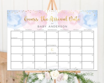 Baby Due Date Calendar, Guess Baby’s Birthday, Baby Prediction Due Date Game, Due Date Sign, Guess Baby Arrival Date, Instant Download GR226