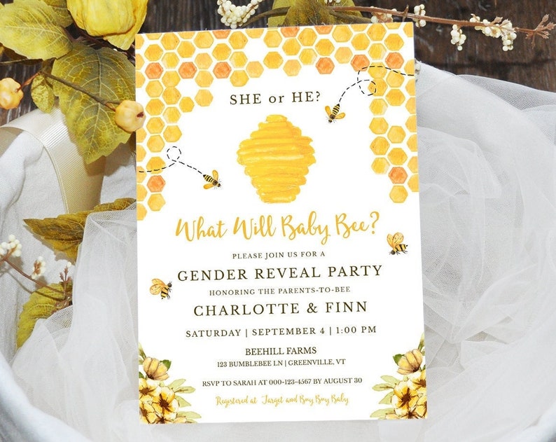 Gender Reveal Invitation Digital What Will Baby Bee Editable Invitation Template Digital invite Instant Download GR225 B225