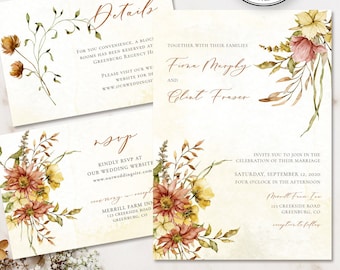 Autumn Floral Wedding Invitation Templates Suite: (Digital Download), w105