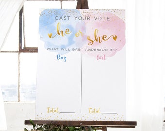 He or She Gender Reveal Voting Board: Editable Sign (Digital Download)