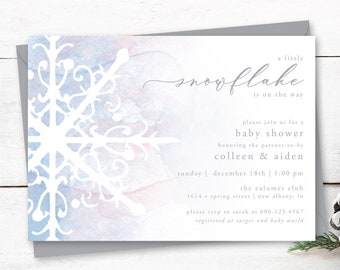 Baby Shower Invitation, Winter Baby Shower, Snowflake Baby Shower, Gender Neutral Baby Shower, Digital Invitation, Editable Template, B229N