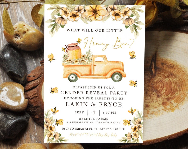 Gender Reveal Invitation Download Bee Gender Reveal Editable Invitation Template Instant Download Digital Invite GR224 B224