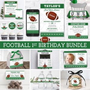 Football 1st Birthday Party Bundle, First Year Down, Editable Templates, Football Birthday Party Printables, First Birthday Boy, BP103