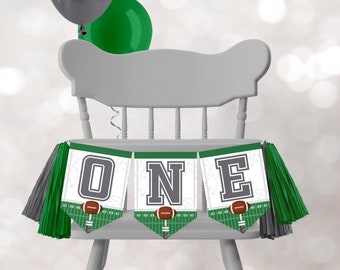 Football Highchair Banner, Editable Template, Football ONE First Birthday, High Chair Pennant Banner, Football Birthday Decor, BP103